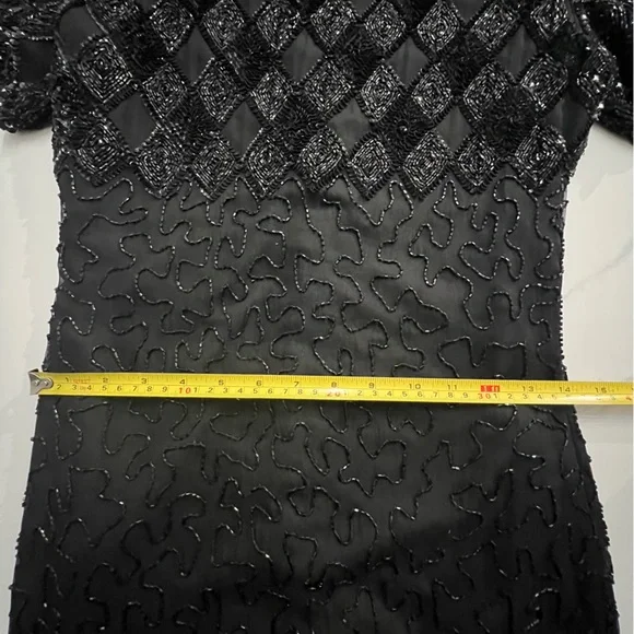 Vintage Laurence Kazar Womens Beaded Cocktail Dress Black Lined size small - Picture 9 of 12